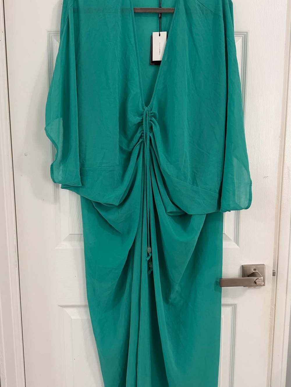 JLUXLABEL Teal Deep V Ruched Maxi Dress - Picture 3 of 7